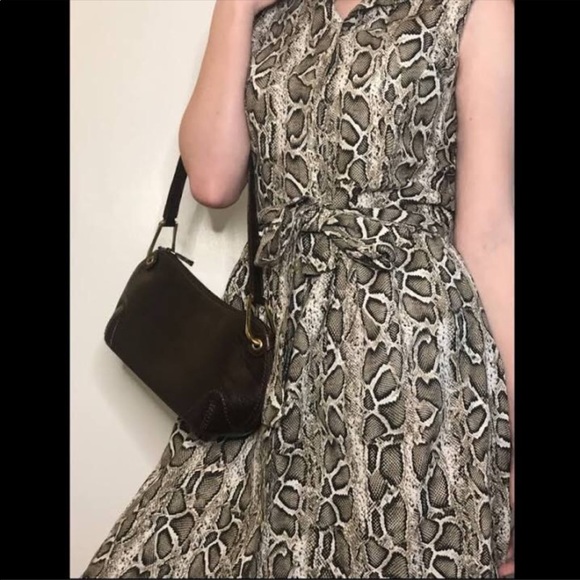 Laura Bianchi 100% Linen Snake Python Print Tie Waisted Sleeveless Shirt Dress - Picture 2 of 8